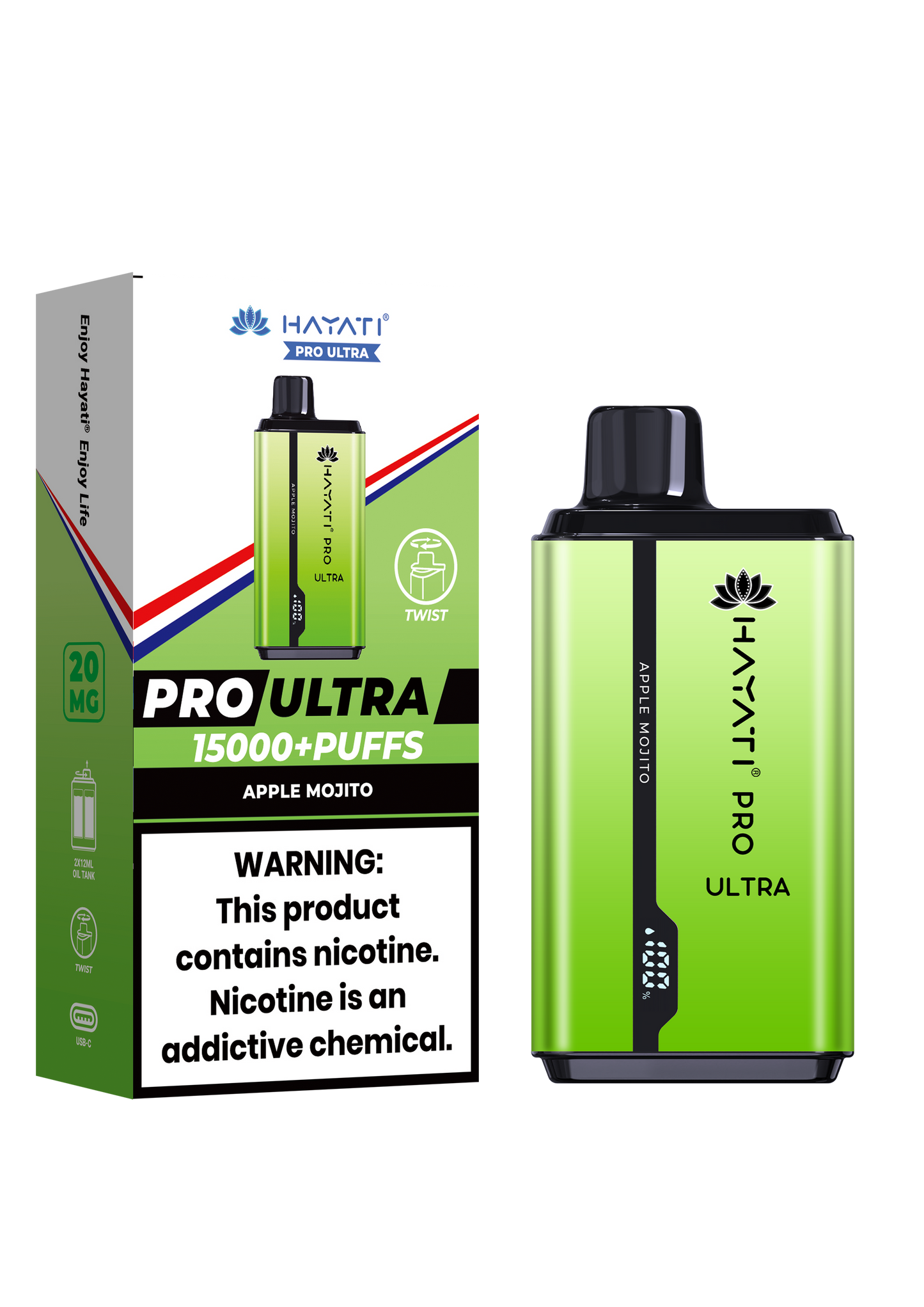 Hayati® Pro Ultra 15000+ Puffs - (Box Of 10) (0MG) Apple Mojito