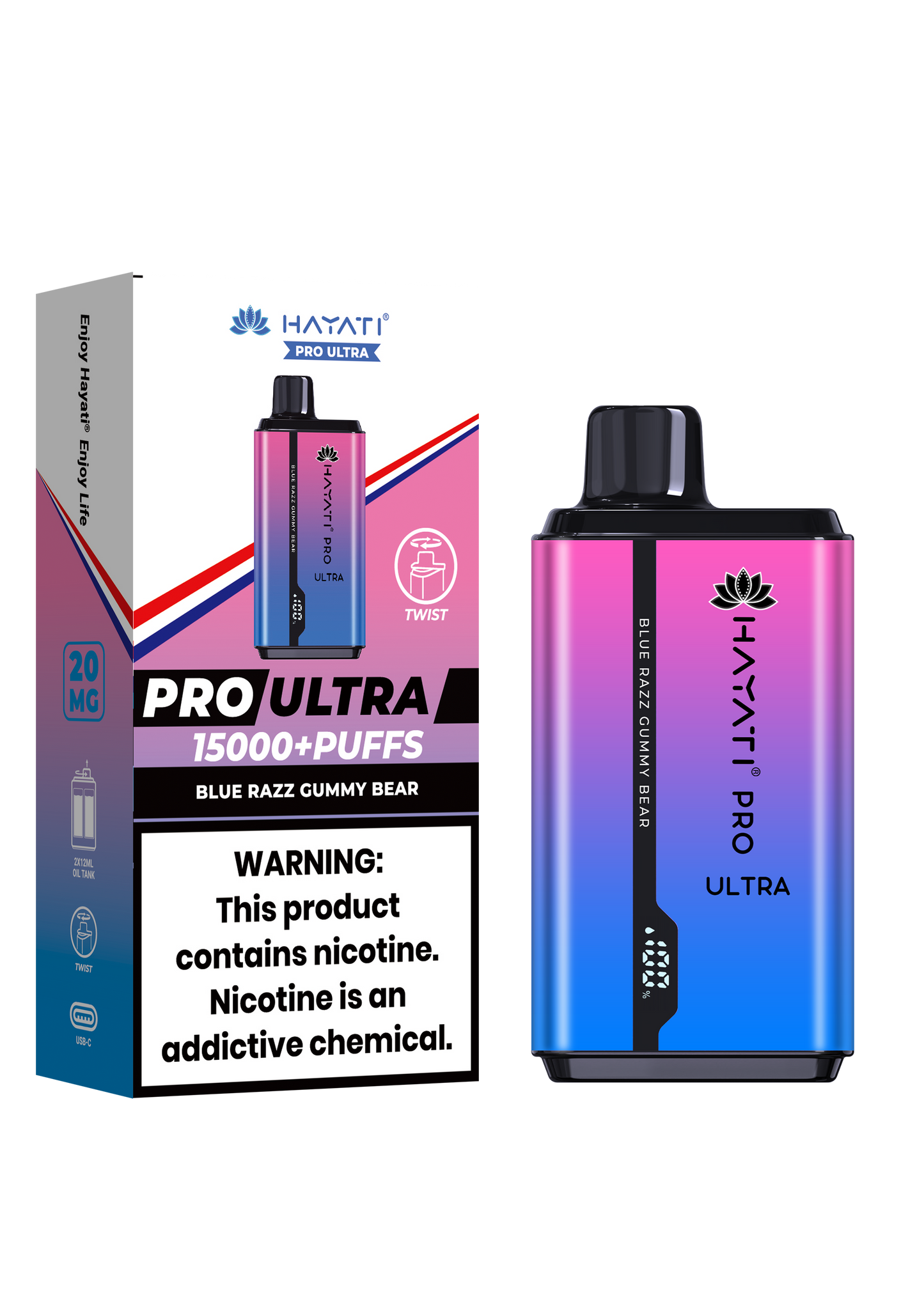 Hayati® Pro Ultra 15000+ Puffs - (Box Of 10) (0MG) Blue Razz Gummybear