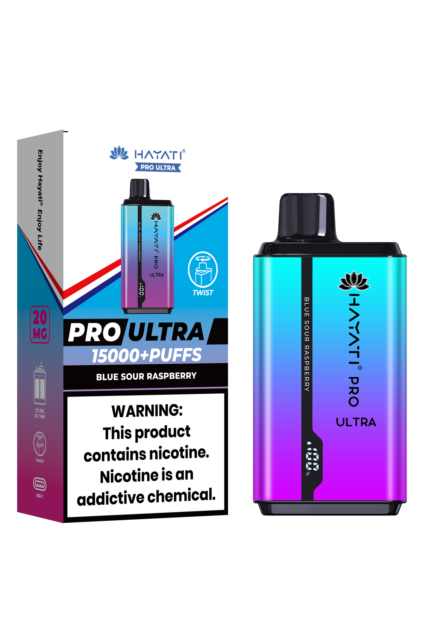 Hayati® Pro Ultra 15000+ Puffs - (Box Of 10) (0MG) Blue Sour Raspberry