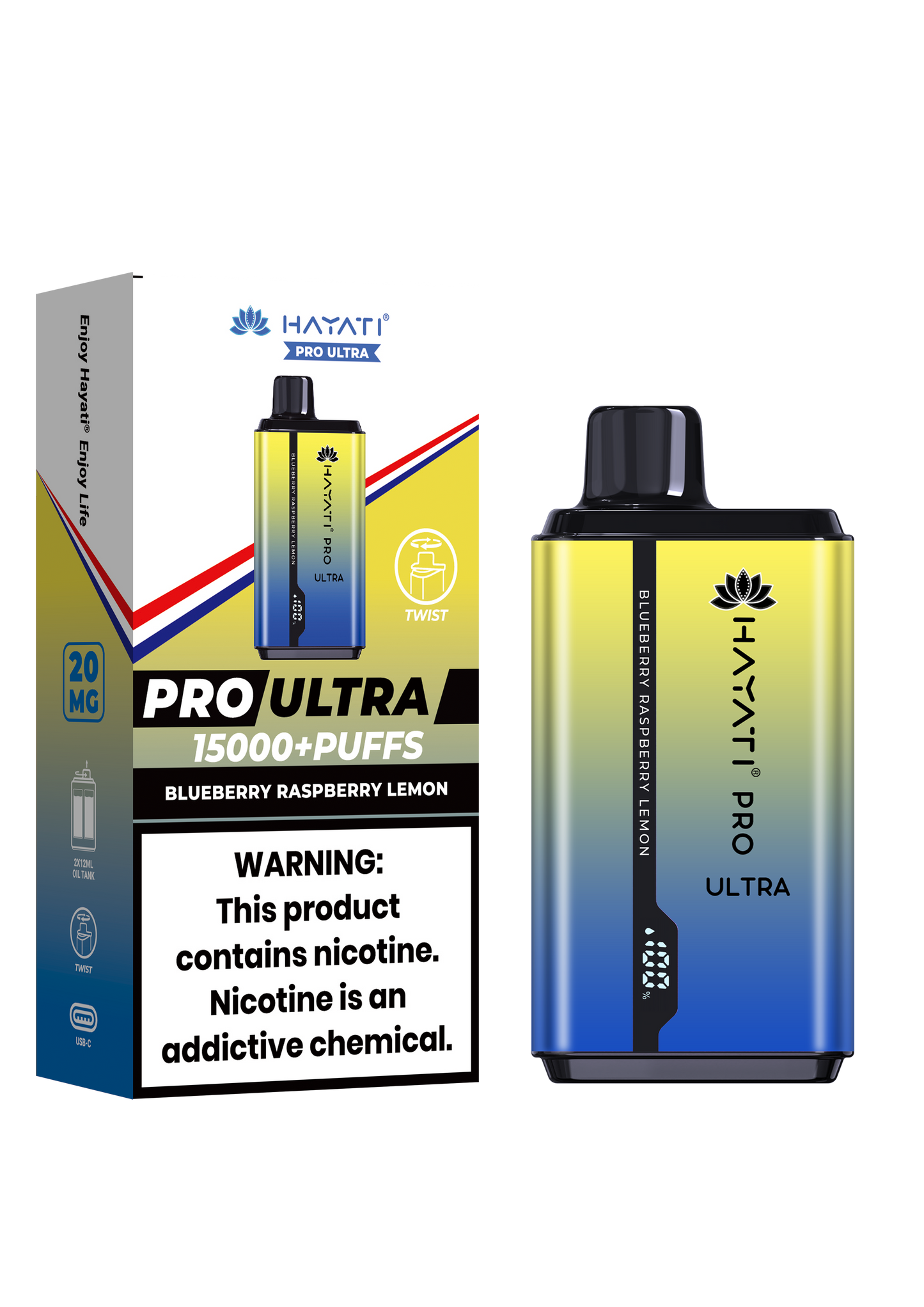 Hayati® Pro Ultra 15000+ Puffs - (Box Of 10) (0MG) Blueberry Raspberry Lemon