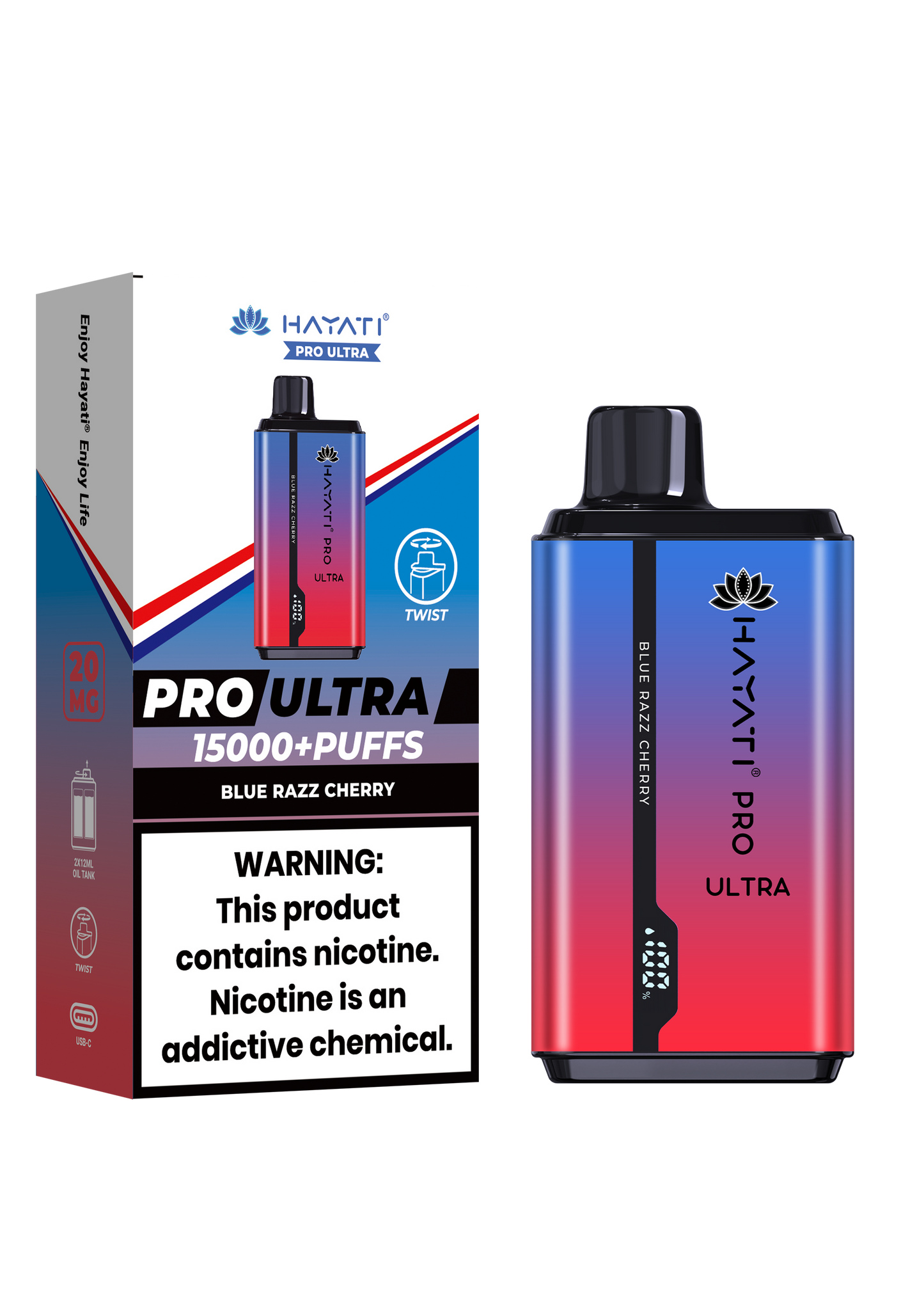 Hayati® Pro Ultra 15000+ Puffs - (Box Of 10) (0MG) Blue Razz Cherry