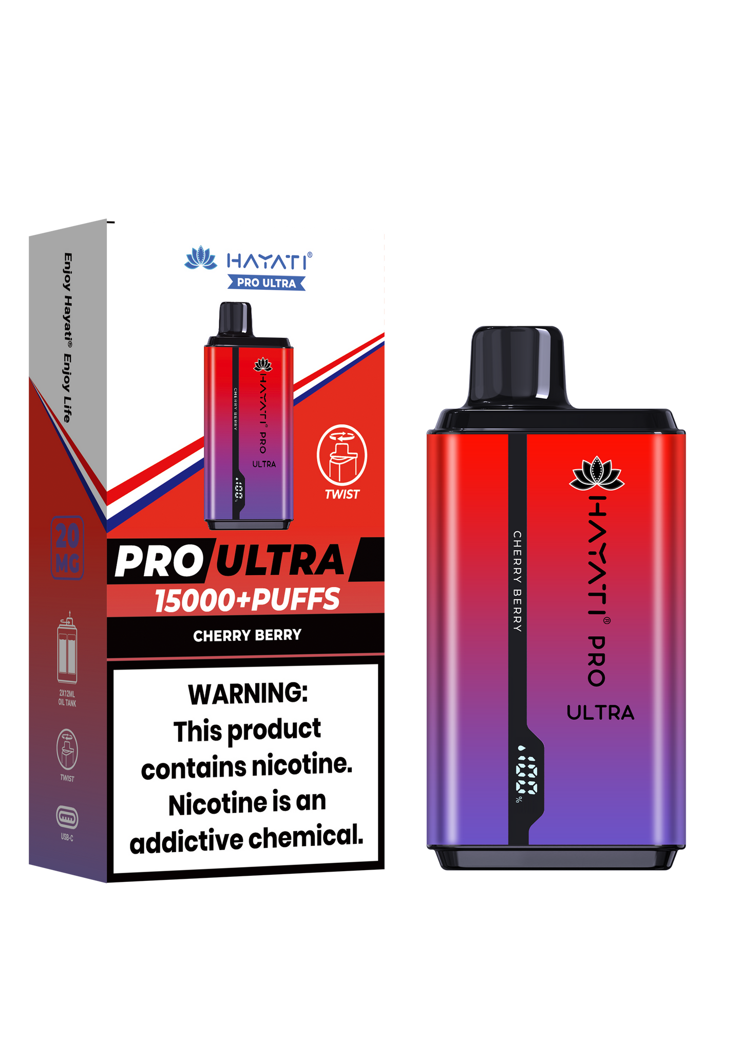 Hayati® Pro Ultra 15000+ Puffs - (Box Of 10) (0MG) Cherry Berry