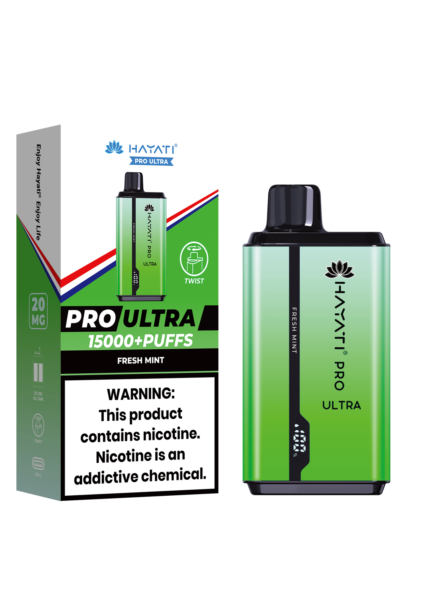 Hayati® Pro Ultra 15000+ Puffs - (Box Of 10) (0MG) Fresh Mint
