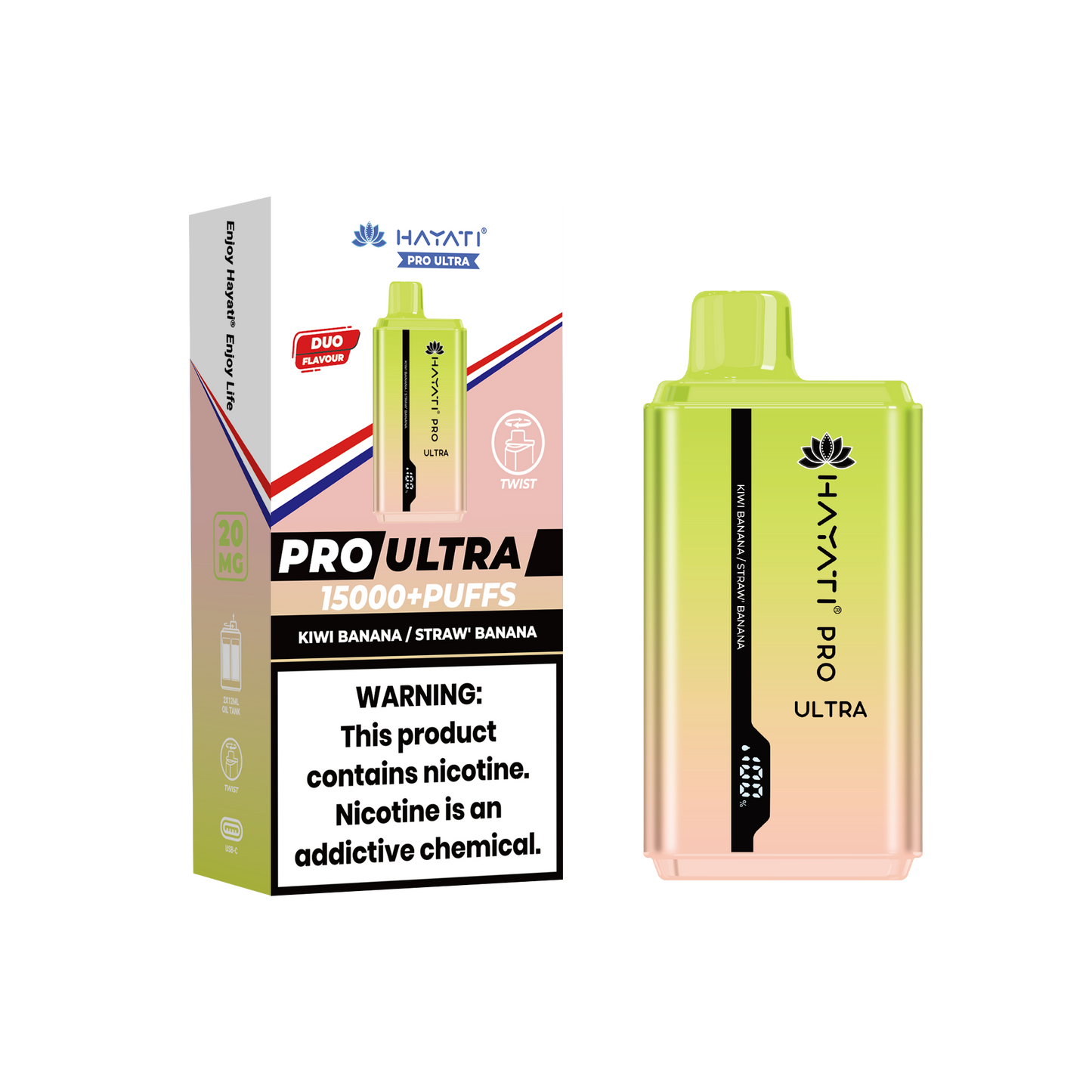 Hayati® Pro Ultra 15000+ Puffs - (Box Of 10) (0MG) Kiwi Banana Strawberry Banana