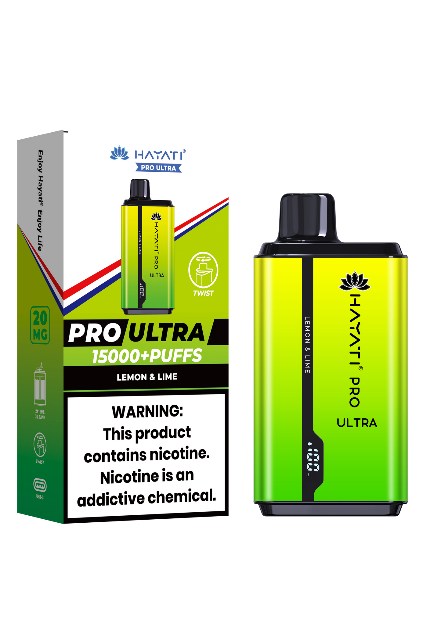 Hayati® Pro Ultra 15000+ Puffs - (Box Of 10) (0MG) Lemon & Lime