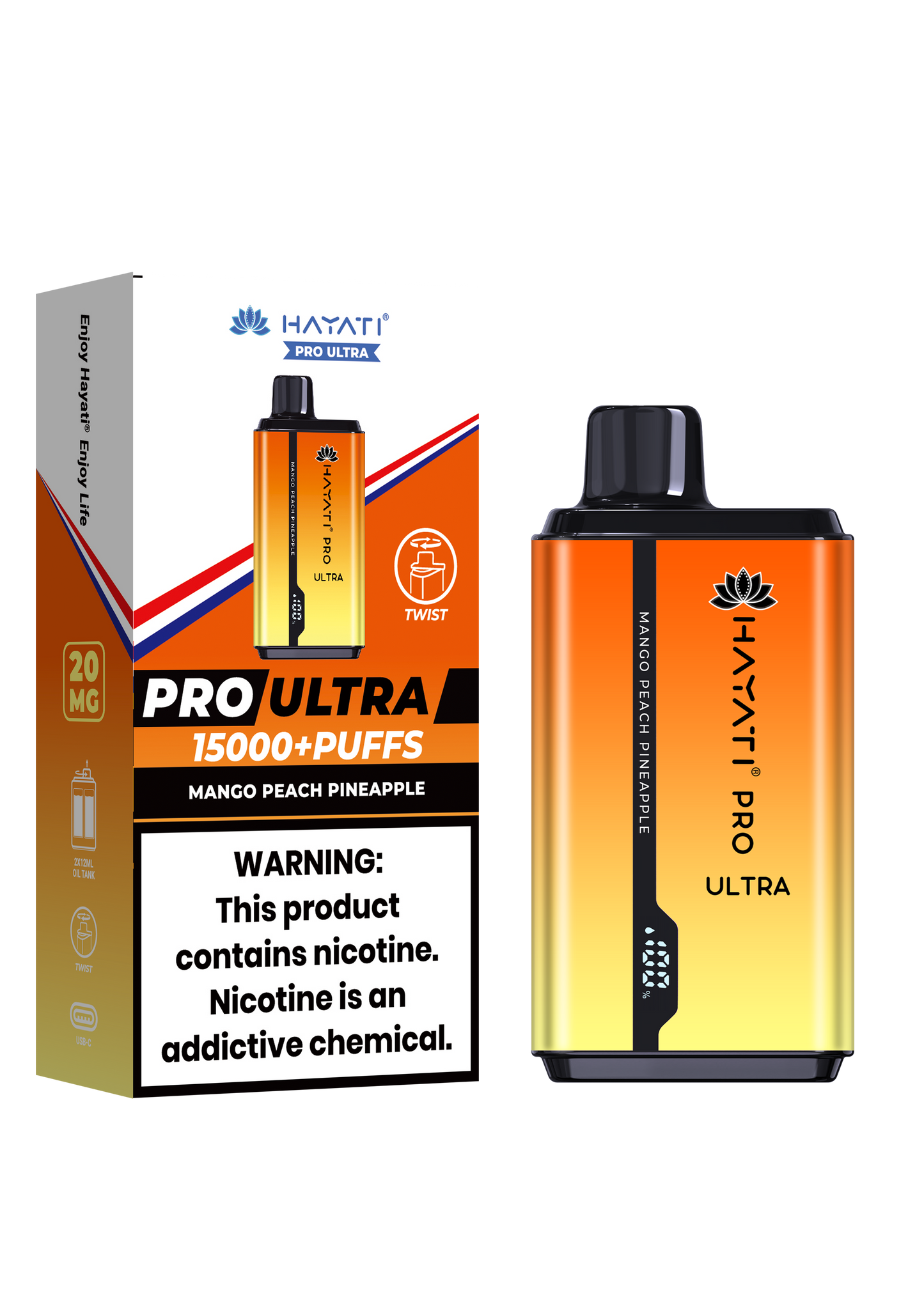 Hayati® Pro Ultra 15000+ Puffs - (Box Of 10) (0MG) Mango Peach Pineapple