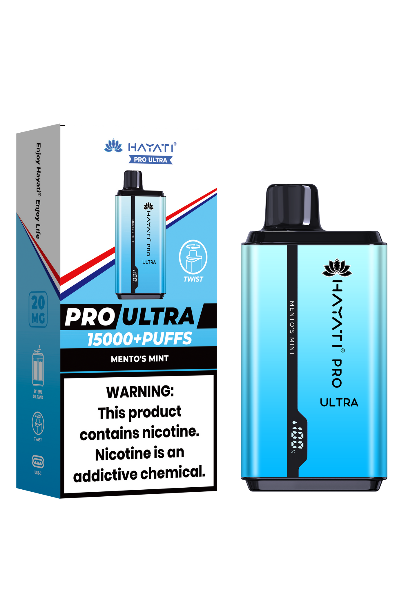 Hayati® Pro Ultra 15000+ Puffs - (Box Of 10) (0MG) Mento's Mint