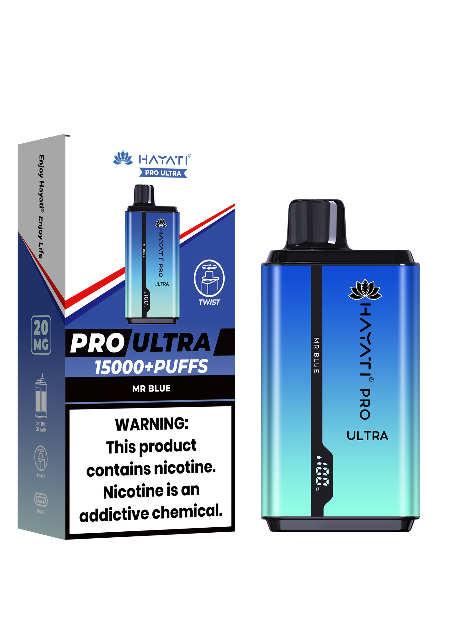Hayati® Pro Ultra 15000+ Puffs - (Box Of 10) (0MG) Mr Blue