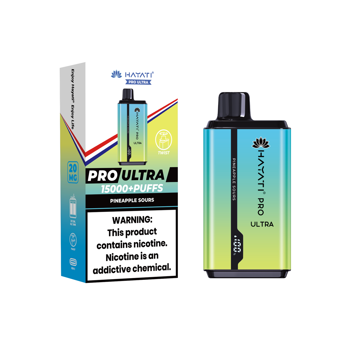 Hayati® Pro Ultra 15000+ Puffs - (Box Of 10) (0MG) Pineapple Sours