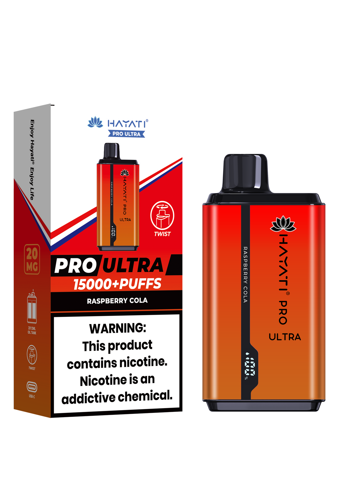 Hayati® Pro Ultra 15000+ Puffs - (Box Of 10) (0MG) Raspberry Cola