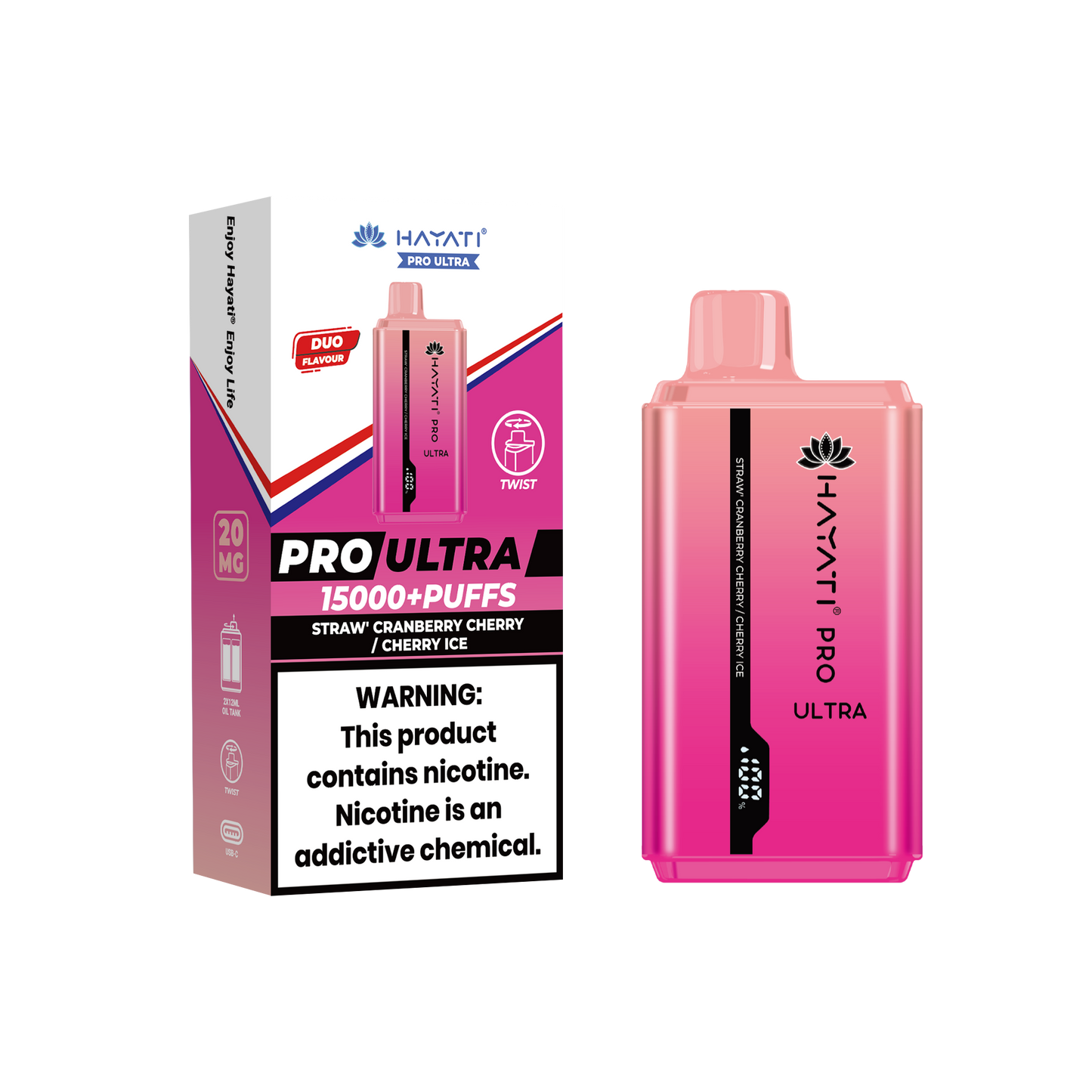 Hayati® Pro Ultra 15000+ Puffs - (Box Of 10) (0MG) Strawberry Cranberry Cherry Cherry Ice