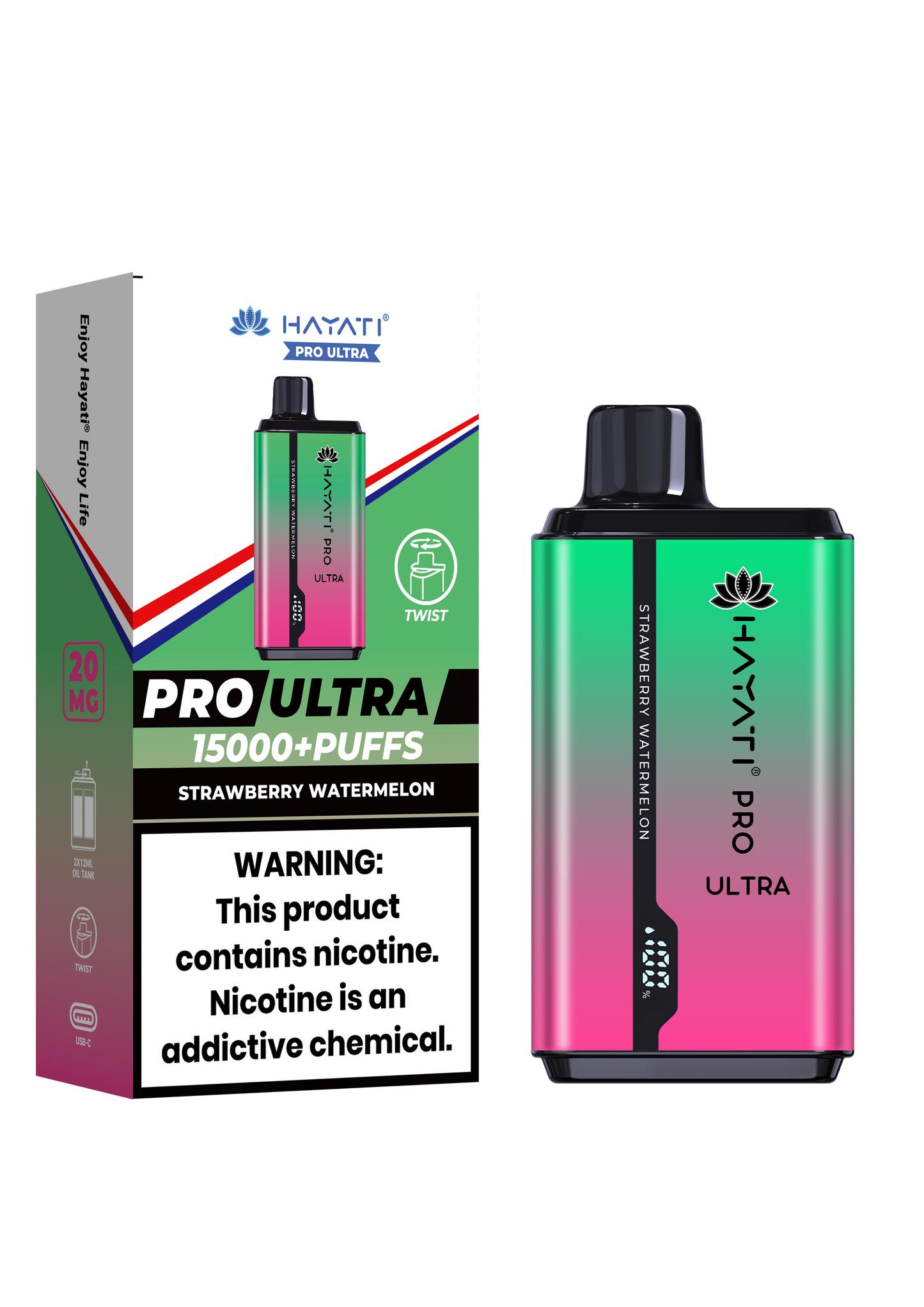 Hayati® Pro Ultra 15000+ Puffs - (Box Of 10) (0MG) Strawberry Watermelon