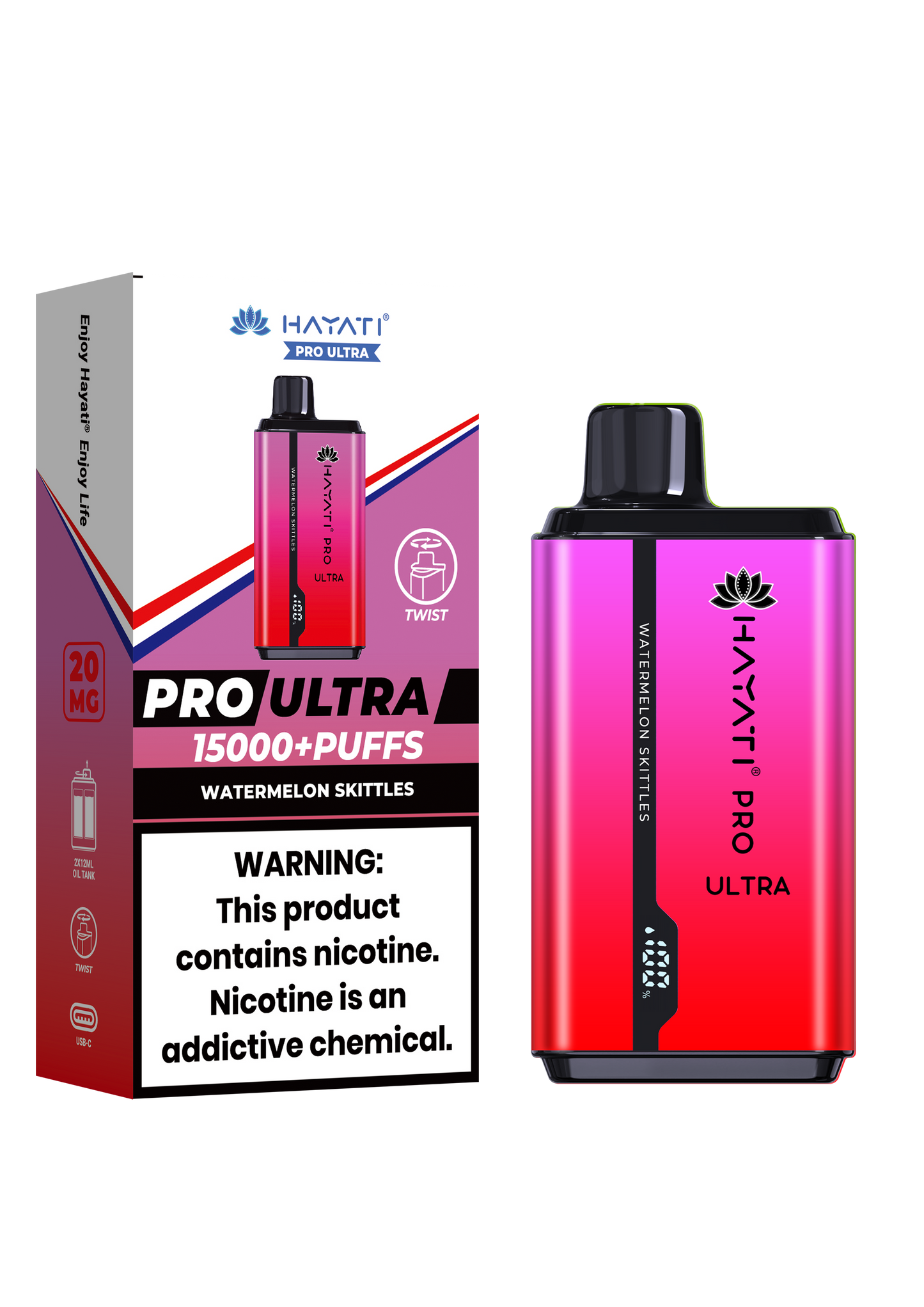 Hayati® Pro Ultra 15000+ Puffs - (Box Of 10) (0MG) Watermelon Skittles