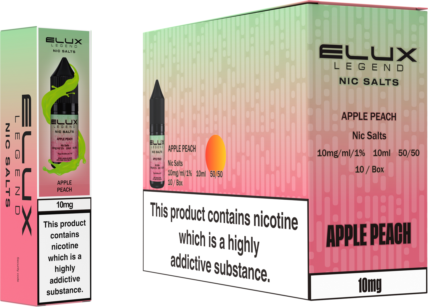 ELUX Legend Nic Salt 10mg E-Liquid – Box of 10 Wholesale Apple Peach