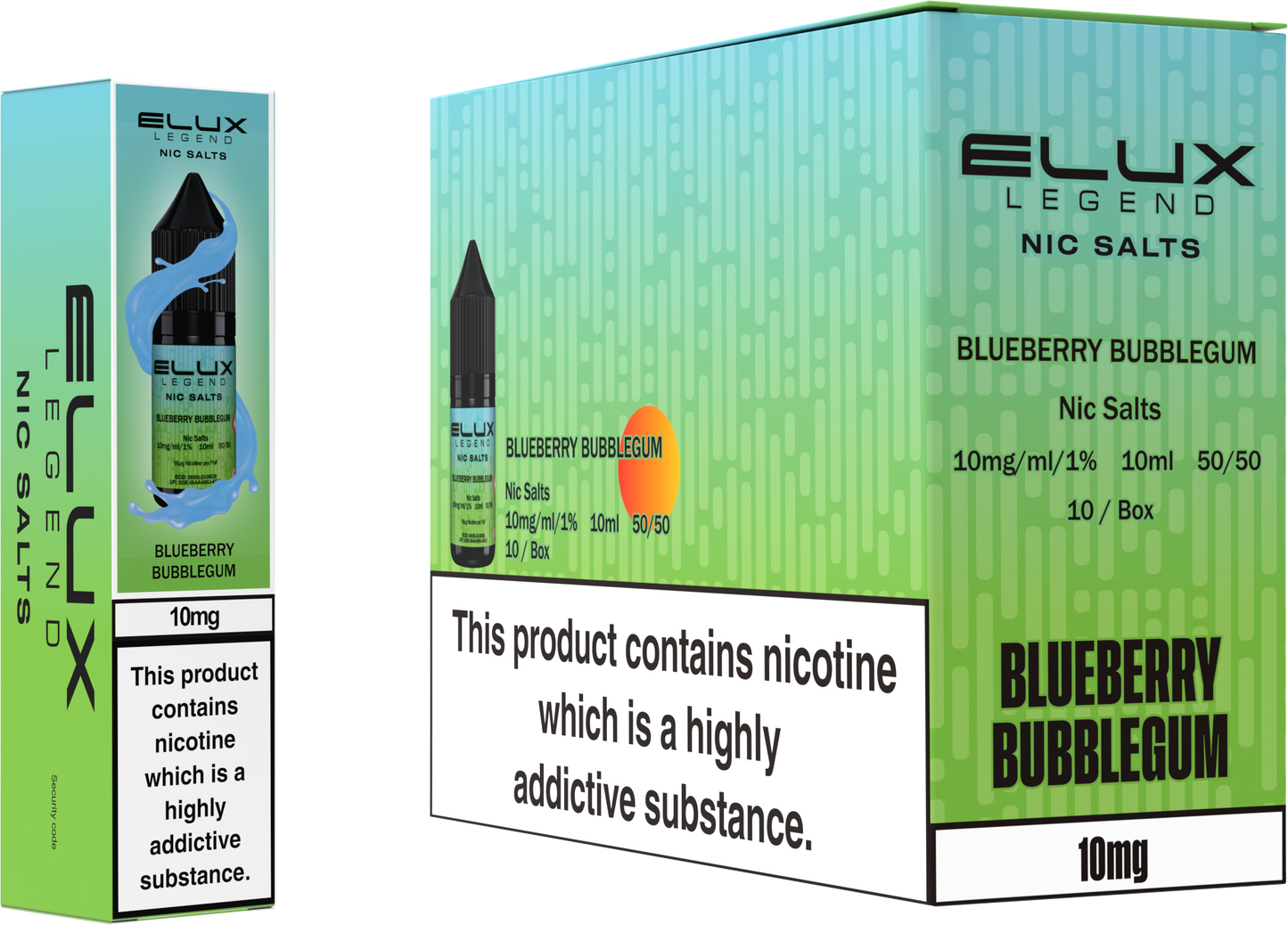 ELUX Legend Nic Salt 10mg E-Liquid – Box of 10 Wholesale Blueberry Bubblegum