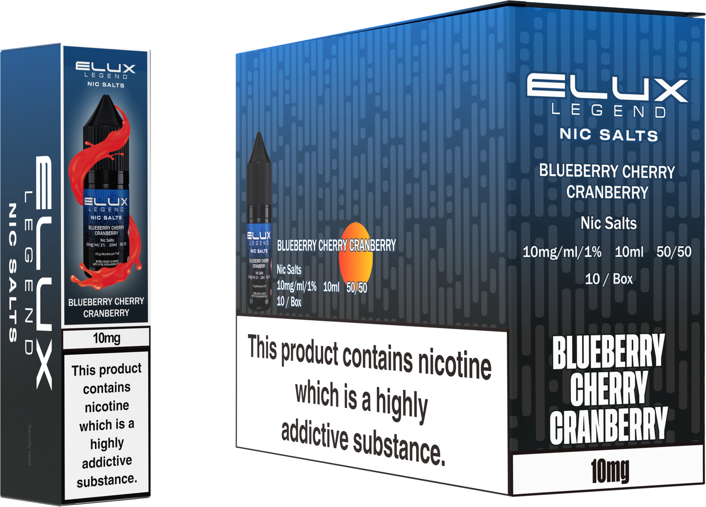 ELUX Legend Nic Salt 10mg E-Liquid – Box of 10 Wholesale Blueberry Cherry Cranberry
