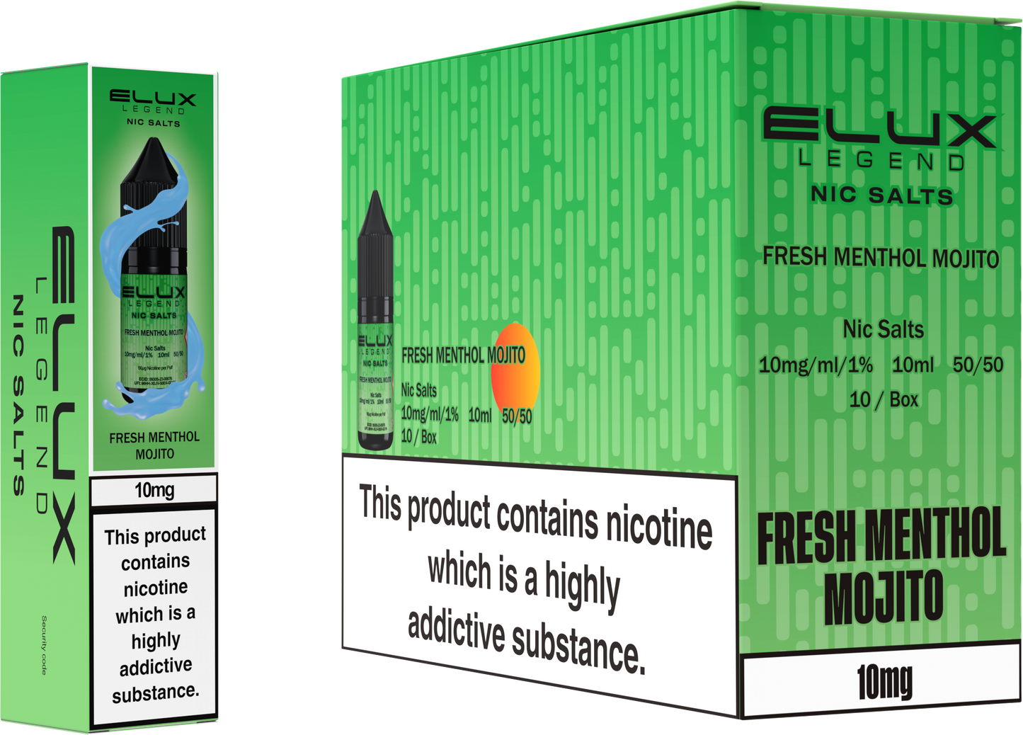ELUX Legend Nic Salt 10mg E-Liquid – Box of 10 Wholesale Fresh Menthol Mojito