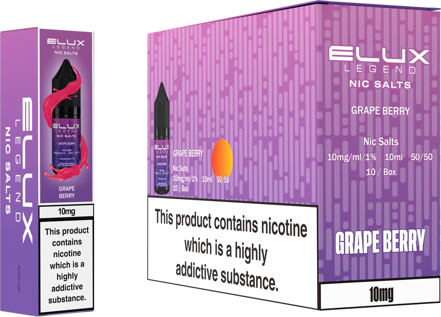 ELUX Legend Nic Salt 10mg E-Liquid – Box of 10 Wholesale Grape Berry