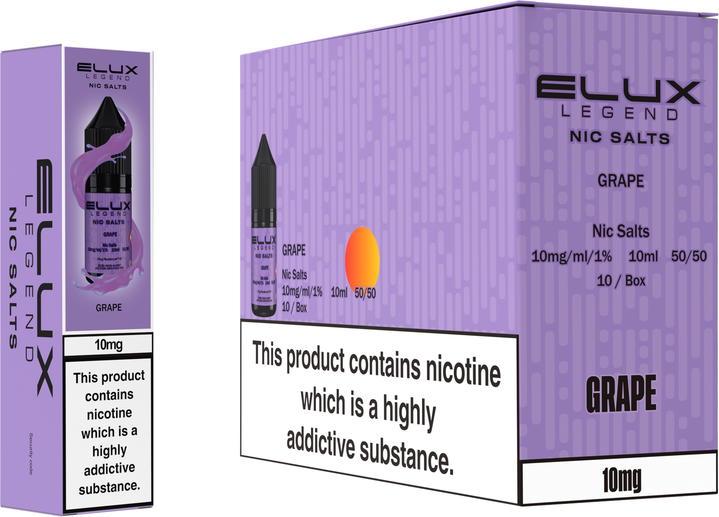 ELUX Legend Nic Salt 10mg E-Liquid – Box of 10 Wholesale Grape