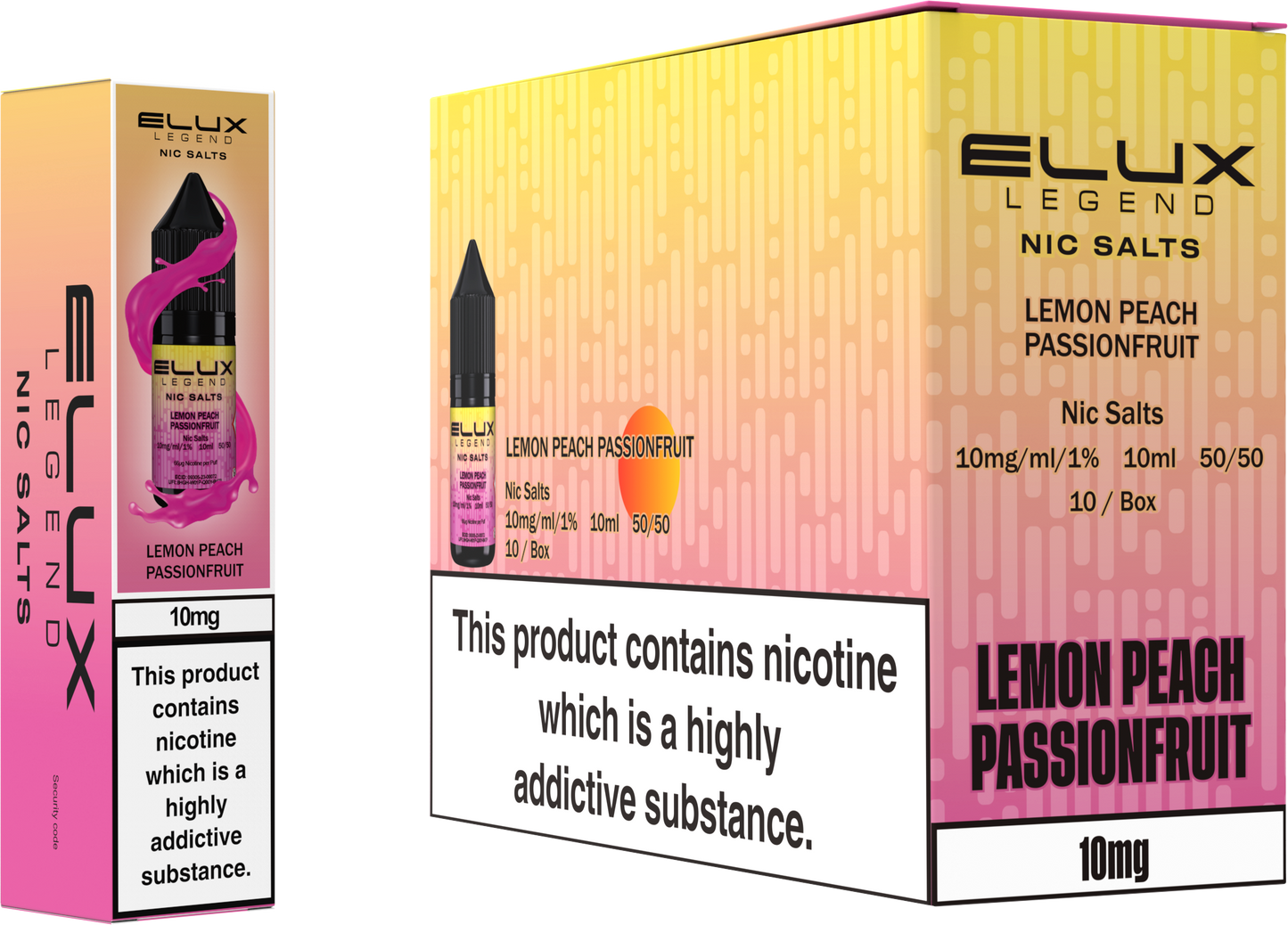 ELUX Legend Nic Salt 10mg E-Liquid – Box of 10 Wholesale Lemon Peach Passionfruit