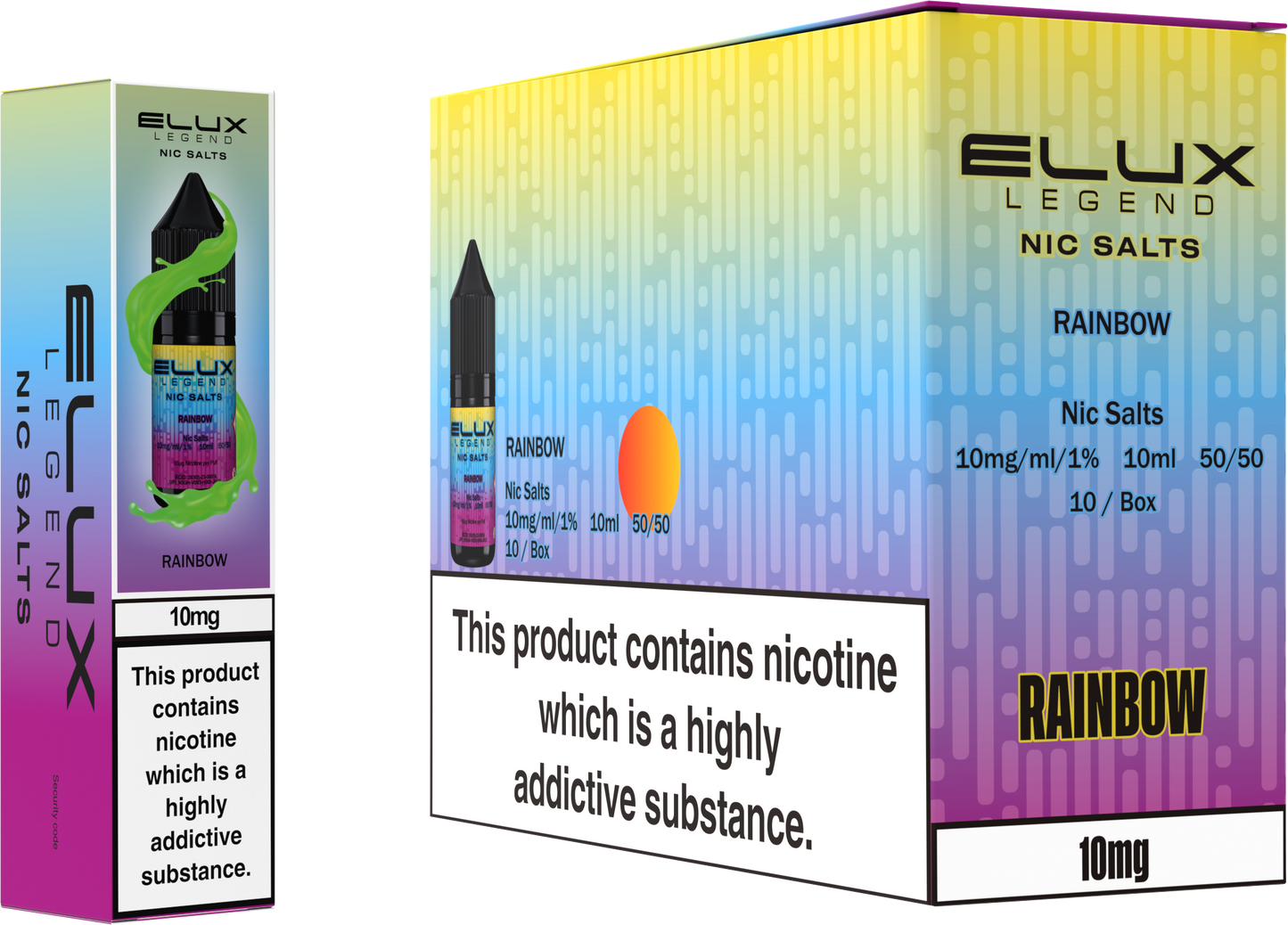 ELUX Legend Nic Salt 10mg E-Liquid – Box of 10 Wholesale Rainbow