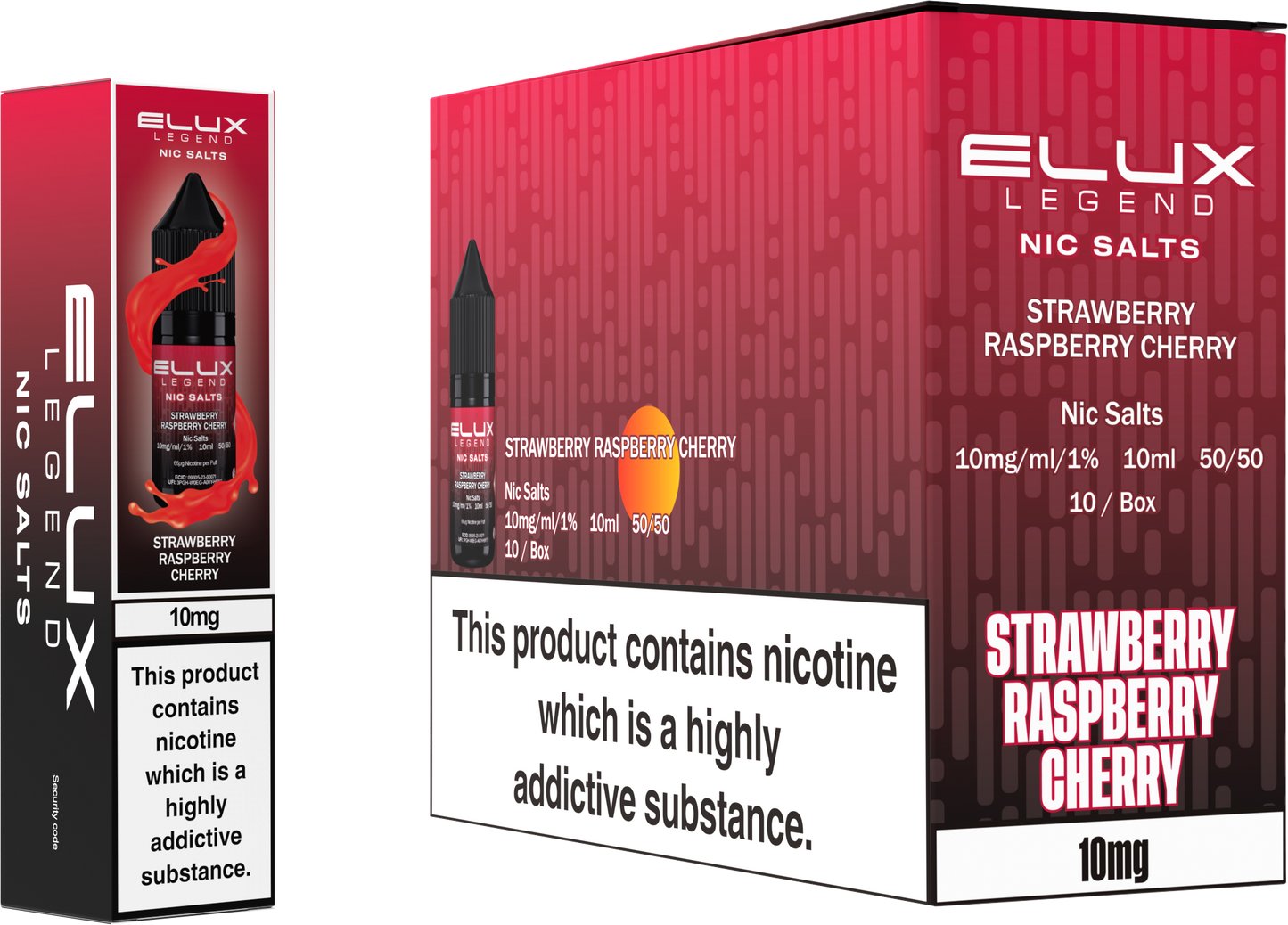 ELUX Legend Nic Salt 10mg E-Liquid – Box of 10 Wholesale Strawberry Cherry Raspberry