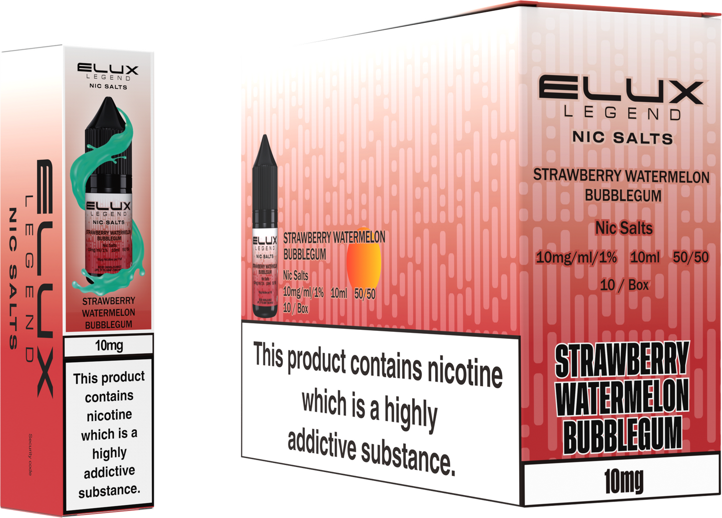 ELUX Legend Nic Salt 10mg E-Liquid – Box of 10 Wholesale Strawberry Watermelon Bubblegum