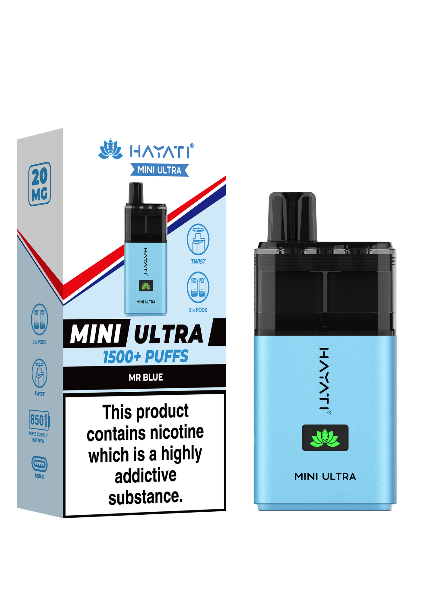 Hayati® Mini Ultra 1500+ Puffs (20MG) - Box of 10